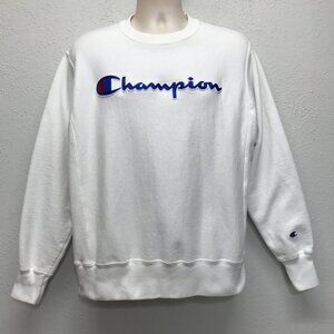 Champion Reverse Weave Sweatshirt Mens M White Embroidered Spellout